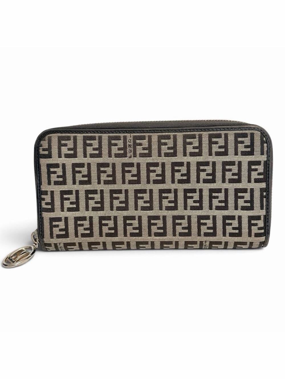Fendi Zucchino Canvas Zip Around Wallet in Brown FF Print with Silver Hardware